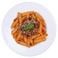 Penne Bolognese or Bolognaise sauce noodles pasta meal isolated Royalty Free Stock Photo