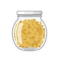 Penne Pasta in Clear Glass Jar with White Lid on White Background Royalty Free Stock Photo