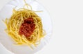 Italian Pasta Spaghetti Bolognese On White Plate. Royalty Free Stock Photo