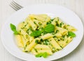 Penne pasta with pesto sauce Royalty Free Stock Photo