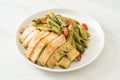 Penne pasta in pesto sauce with grilled chicken Royalty Free Stock Photo