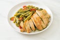 Penne pasta in pesto sauce with grilled chicken Royalty Free Stock Photo