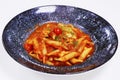penne pasta with rich tomato sauce, penne arrabiata. Royalty Free Stock Photo