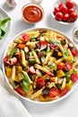 Penne pasta salad with baked vegetables Royalty Free Stock Photo