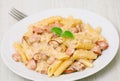 Penne pasta with sausage and cream sauce Royalty Free Stock Photo