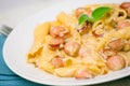 Penne pasta with sausage and cream sauce Royalty Free Stock Photo