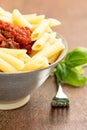 Penne pasta with a tomato bolognese beef sauce Royalty Free Stock Photo