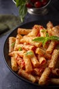 Penne pasta with tomato sauce, Penne arabiata Royalty Free Stock Photo