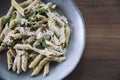 Penne pasta with white sauce and truffle Royalty Free Stock Photo