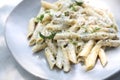 Penne pasta with white sauce and truffle , italian food Royalty Free Stock Photo