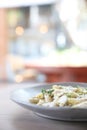 Penne pasta with white sauce and truffle , italian food Royalty Free Stock Photo