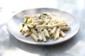 Penne pasta with white sauce and truffle , italian food Royalty Free Stock Photo