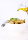 Penne with pesto and olive oil Royalty Free Stock Photo