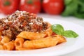 Penne Rigate Bolognese or Bolognaise sauce noodles pasta meal Royalty Free Stock Photo