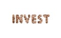 Pennies grouped to form the word Invest. A collage of US coins