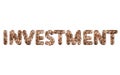 Pennies grouped to form the word Investment. A collage of US coins