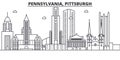 Pennsylvania Pittsburgh architecture line skyline illustration. Linear vector cityscape with famous landmarks, cit