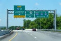 Pennsylvania, U.S - August 21, 2021 - The highway with sign into Interstate 76, 283, 81 and 83 towards Philadelphia, Pittsburgh