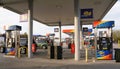 Pennsylvania, U.S.A - Oct 19, 2025 - The exterior view of multiple Sunoco fuel pumps displaying 94 Octane banners Royalty Free Stock Photo