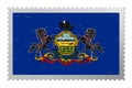 Pennsylvania US flag on old postage stamp, vector