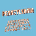 Pennsylvania vintage 3d vector lettering. Retro bold font, typeface. Pop art stylized text. Old school style letters Royalty Free Stock Photo