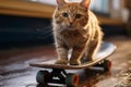 Penny board becomes a whimsical ride for an agile tabby cat