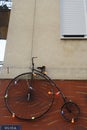 The penny-farthing, also known as a high wheel, high wheeler and ordinary