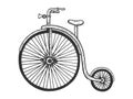 Penny farthing high wheel bicycle sketch vector