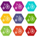 Penny-farthing icon set color hexahedron Royalty Free Stock Photo