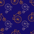 Penny-farthing icon white isolated on green background. antique old bicycle with big wheels. Seamless pattern Royalty Free Stock Photo