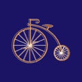 Penny-farthing icon white isolated on green background. antique old bicycle with big wheels. Royalty Free Stock Photo