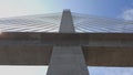 Penobscot Narrows Bridge at Fort Knox in Prospect, Maine. Observatory at top of the west tower. View underneath the bridge.