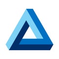 Penrose triangle, optical illusion, blue colored