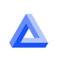 Penrose triangle icon in blue. Geometric 3D object optical illusion. Vector illustration