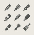 Pens and brushes for drawing. Set of simple icons Royalty Free Stock Photo