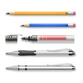 Pens, pencils, markers, realistic vector set of writing tools Royalty Free Stock Photo