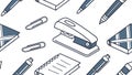 Pens, Stapler & Paper Clips Pattern - Essential Office Design, vector design Generative AI Royalty Free Stock Photo