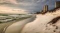Pensacola beach with hotels on a beautiful summer evening