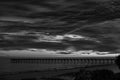 Pensacola Beach pier at sunset black and white