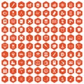 100 pensil icons hexagon orange