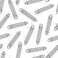 Pensil line seamless pattern. School supplies, education accessories pencils black doodle cartoon isolated on white background