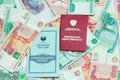 Pension certificate, passbook and Russian money