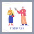 Pension fund banner or promo flyer with cute grandparents vector illustration. Royalty Free Stock Photo