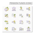 Pension funds color icons set