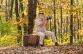 Pension hobby. Retro photographer. Used to manual settings. Old man shoot in nature. Landscape and nature photo shooting