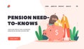 Pension Need-to-knows Landing Page Template. Elderly Characters Put Coin to Piggy Bank Rejoice to Get Profit, Savings Royalty Free Stock Photo