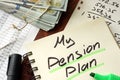 Pension plan written on a notepad. Royalty Free Stock Photo