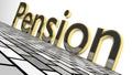 Pension sign in gold and glossy letters on a white background and a brick pattern floor Royalty Free Stock Photo