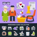 Pensioner Flat Colored Icon Set