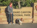 Pensioners with a dog on an evening walk in the Grand Canyon National Park. USA. Spring 2015